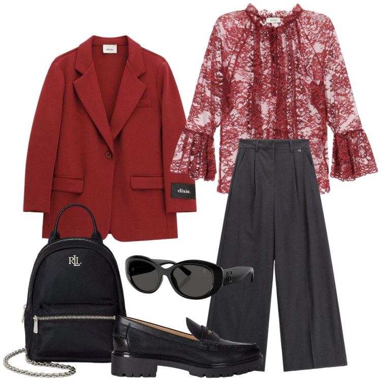 Outfit donna - Urban style. Stile Urban per Ufficio. Abbinamento con camicie, blazer, pantaloni a palazzo, occhiali da sole, zaini, mocassini.