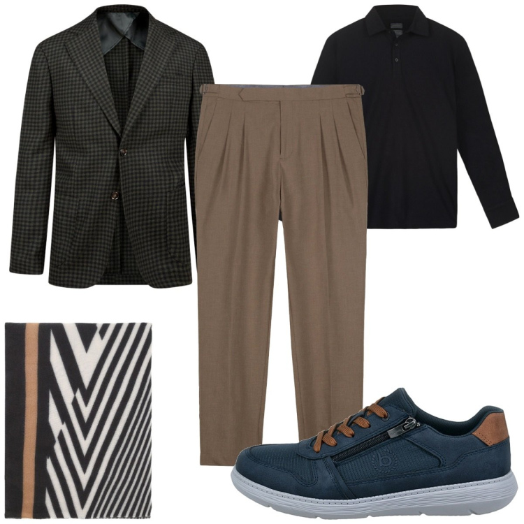 Outfit uomo - Total look #2259720. Stile Trendy per Tutti i giorni. Abbinamento con sciarpe, giacche, pantaloni, polo, sneakers.