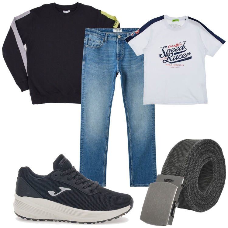Outfit uomo - Total look #2259722. Stile Casual per Tutti i giorni. Abbinamento con jeans, cinture, t-shirt, pantaloni, sneakers.