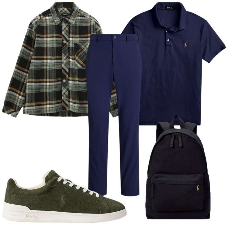 Outfit uomo - Total look #2259724. Stile Casual per Tutti i giorni. Abbinamento con camicie, polo, borse sportive, pantaloni, sneakers.