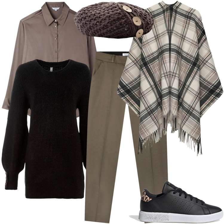 Outfit donna - Total look #2259727. Stile Casual per Tutti i giorni. Abbinamento con maglieria, berretti, cappotti, pantaloni chino, camicie, sneakers.