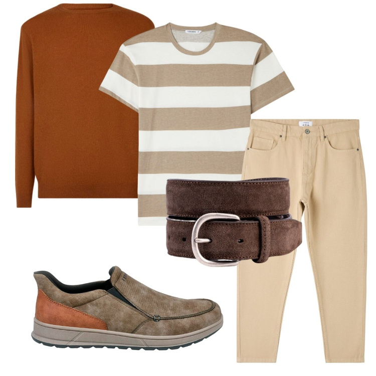 Outfit uomo - Total look #2259762. Stile Urban per Tutti i giorni. Abbinamento con pantaloni, t-shirt, maglieria, cinture, scarpe stringate.