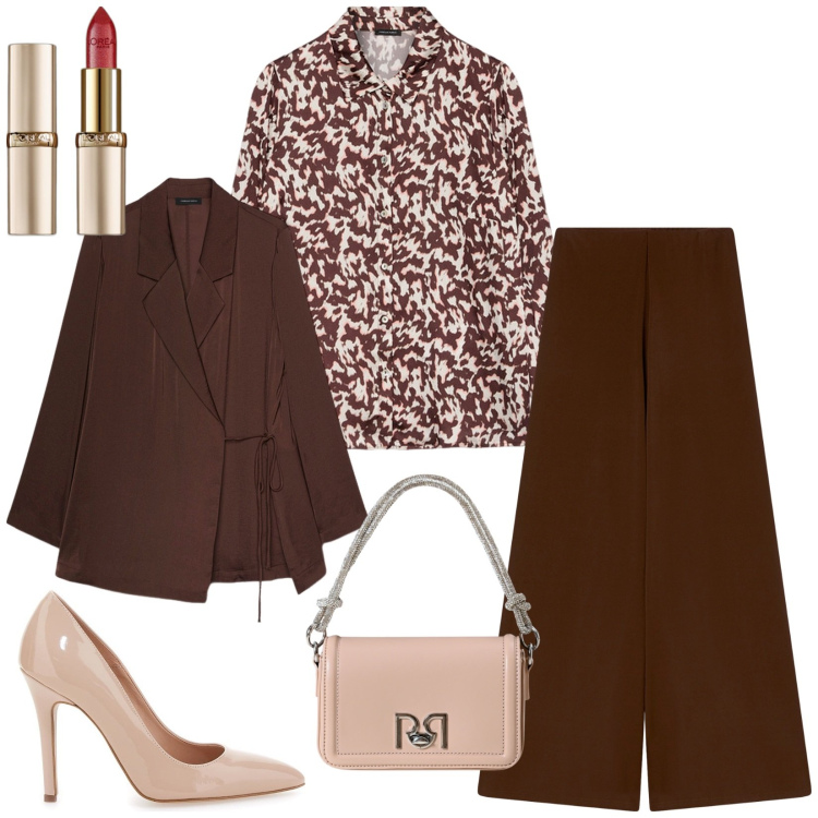 Outfit donna - Total look #2259781. Stile Casual chic per Ufficio. Abbinamento con rossetti, pantaloni, borse a mano, décolleté, blazer, camicie.