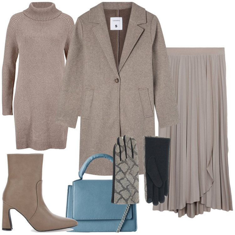 Outfit donna - Total look #2259783. Stile Casual chic per Ufficio. Abbinamento con maglieria, gonne lunghe, borse a tracolla, cappotti, stivaletti, guanti.