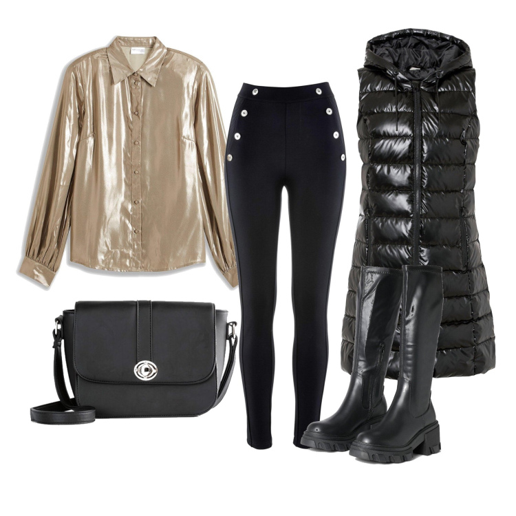 Outfit femme - Octobre. Style Tendance pour Tous les jours. Assortir avec chemisiers, sacs en bandoulière, legging, doudounes, bottes.