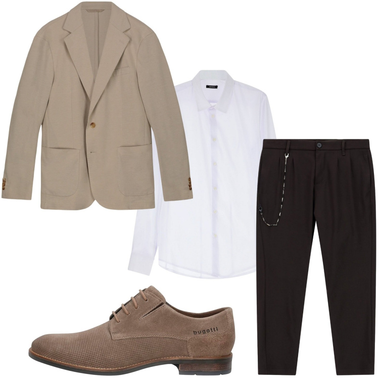 Outfit uomo - Eleganza contemporanea. Stile Trendy per Ufficio. Abbinamento con camicie, pantaloni, giacche, scarpe stringate.