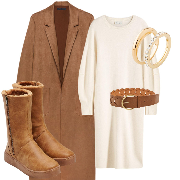 Outfit donna - Un colore che scalda. Stile Glamour per Tutti i giorni. Abbinamento con anelli, vestiti, stivali, cinture, trench.