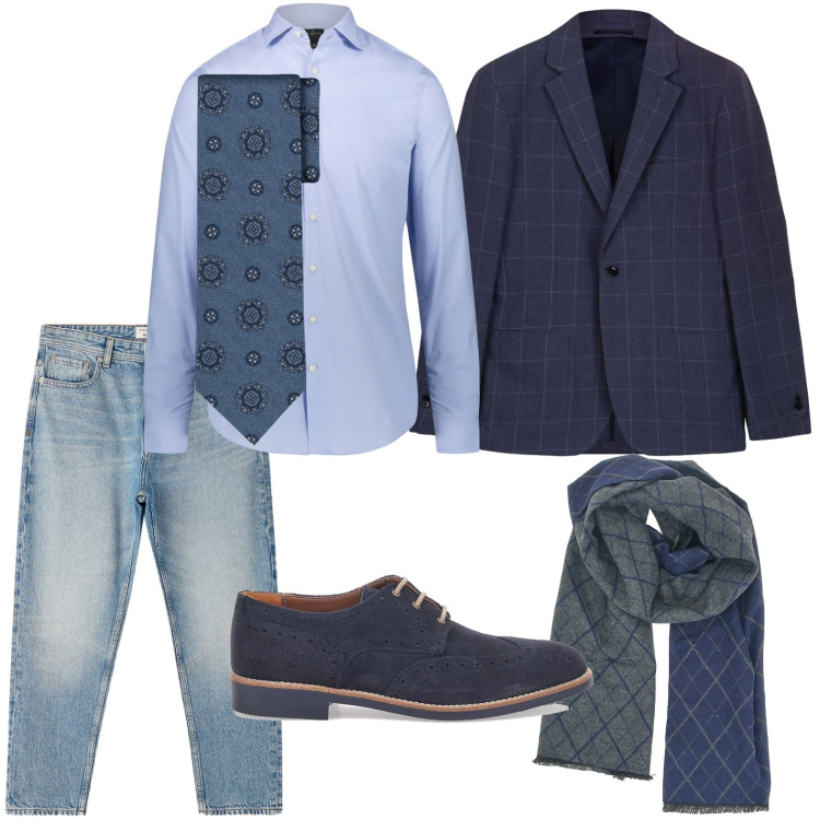 Outfit uomo - La cravatta simbolo di eleganza. Stile Casual per Ufficio. Abbinamento con jeans dritti, giacche, camicie, scarpe stringate, sciarpe, cravatte.