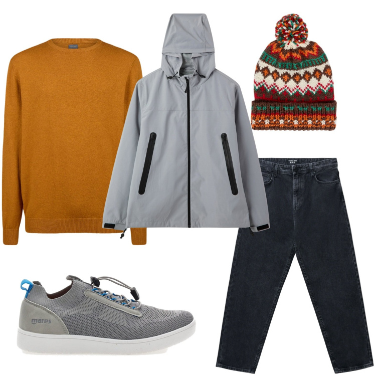 Outfit uomo - Mixer sportivo. Stile Trendy per Tutti i giorni. Abbinamento con giacche, jeans, maglieria, berretti, sneakers.