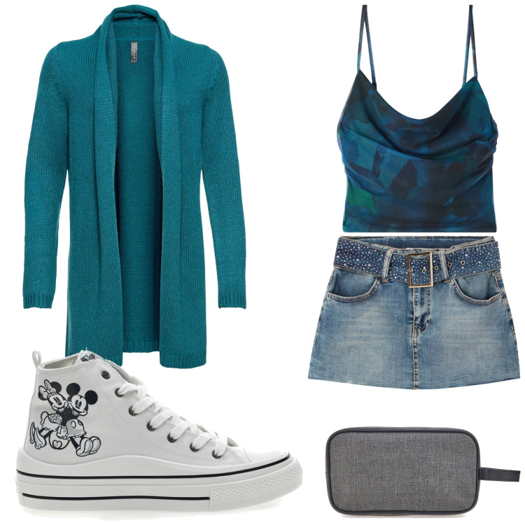 Outfit donna - Total look #2259819. Stile Casual per Tutti i giorni. look ideale per Petite. Abbinamento con cardigans, canottiere, minigonne, sneakers, valigie.