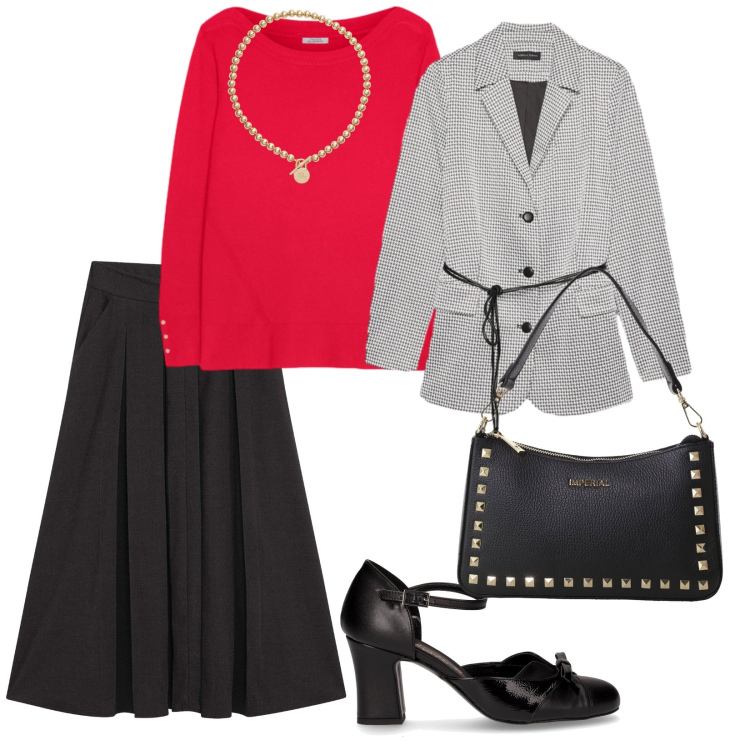 Outfit donna - Tutti i giorni. per Tutti i giorni. Abbinamento con gonne longuette, pochette, collane, décolleté, blazer, maglieria.