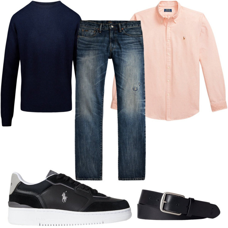 Outfit uomo - Total look #2259857. Stile Casual per Tutti i giorni. Abbinamento con cinture, camicie, jeans dritti, sneakers, maglieria.