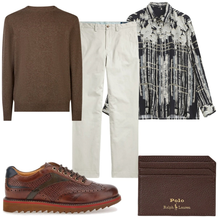 Outfit uomo - Total look #2259864. Stile Casual per Tutti i giorni. Abbinamento con camicie, portafogli, pantaloni, maglieria, scarpe stringate.