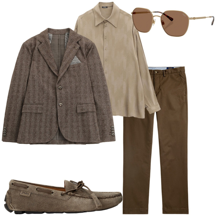 Outfit uomo - Total look #2259874. Stile Business/Elegante per Ufficio. Abbinamento con camicie, giacche, scarpe stringate, occhiali da sole, pantaloni chino.
