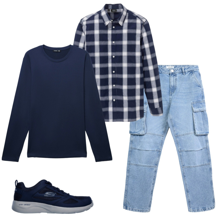 Outfit uomo - Total look #2259903. Stile Casual per Tutti i giorni. Abbinamento con camicie, jeans, t-shirt, sneakers.