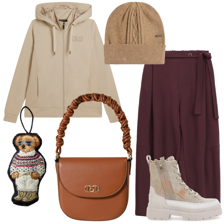 Outfit donna - Una felpa al posto della giacca. Stile Casual chic per Tutti i giorni. Abbinamento con borse a mano, pantaloni, berretti, felpe con cappuccio, shorts, anfibi.