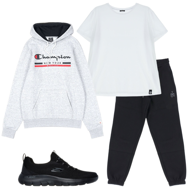 Outfit uomo - Total look #2259907. Stile Casual per Sport. Abbinamento con t-shirt, pantaloni, felpe con cappuccio, sneakers.