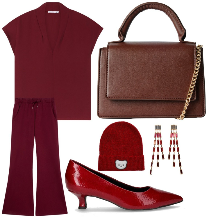 Outfit donna - L autunno. Stile 70s per Tutti i giorni. Abbinamento con orecchini, borse a tracolla, berretti, pantaloni, bluse, décolleté.