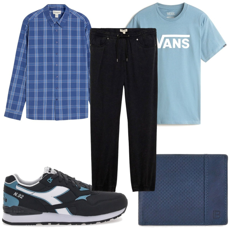 Outfit uomo - Total look #2259914. Stile Casual per Tutti i giorni. Abbinamento con camicie, pantaloni, portafogli, t-shirt, sneakers.
