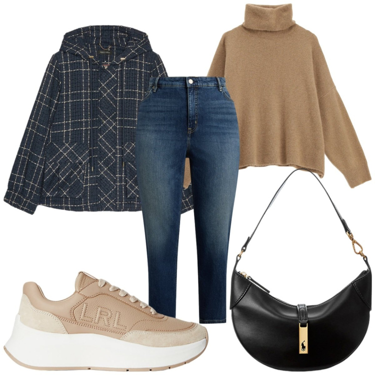 Outfit donna - Total look #2259918. Stile Casual per Tutti i giorni. Abbinamento con maglieria, jeans dritti, borse a spalla, sneakers, blazer.