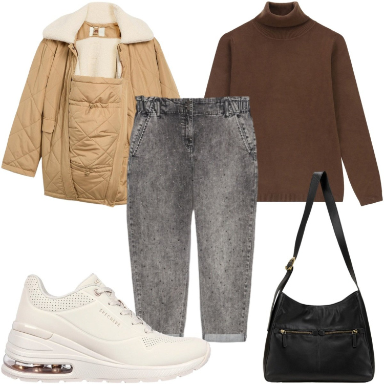 Outfit donna - Total look #2259920. Stile Trendy per Tutti i giorni. Abbinamento con borse a mano, blazer, maglieria, sneakers, jeans.