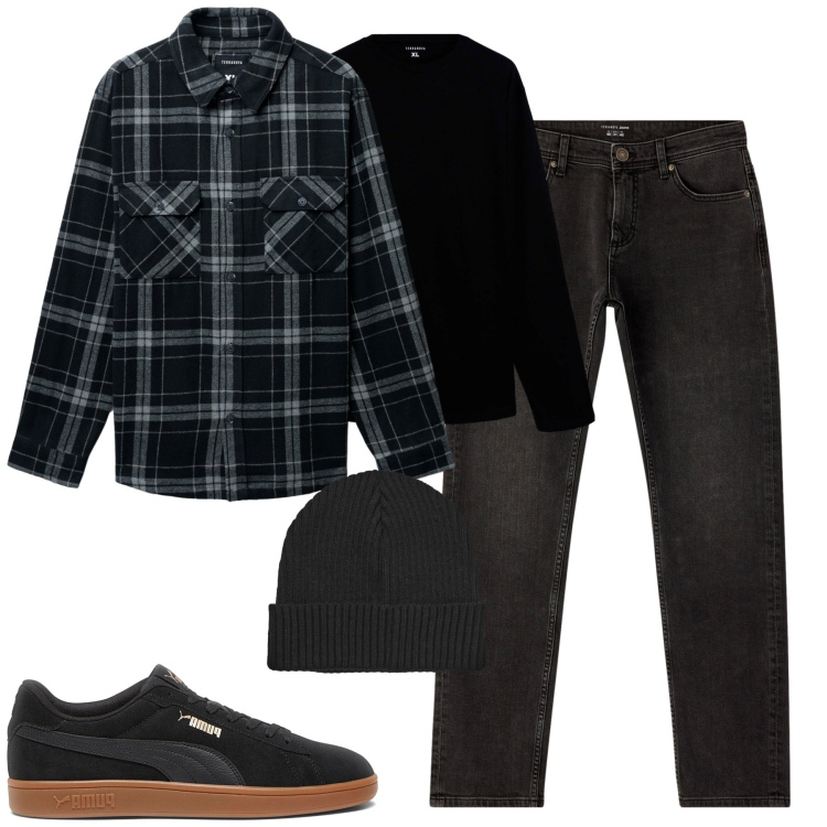 Outfit uomo - Over shirt in autunno. Stile Casual per Tutti i giorni. Abbinamento con t-shirt, jeans, cappotti, berretti, sneakers.