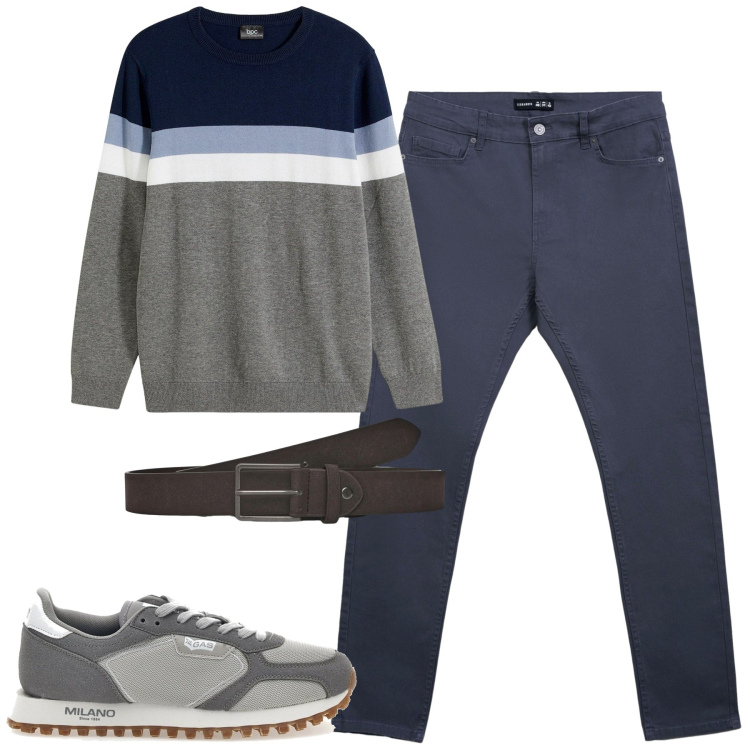 Outfit uomo - Total look #2260006. Stile Casual per Tutti i giorni. Abbinamento con maglieria, cinture, pantaloni skinny, sneakers.