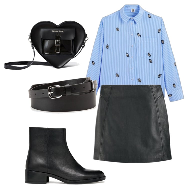 Outfit mujer - Trendy look. Estilo Trendy para Todos los días. Combinación con minifaldas, cinturones, camisas, mochilas, botas.