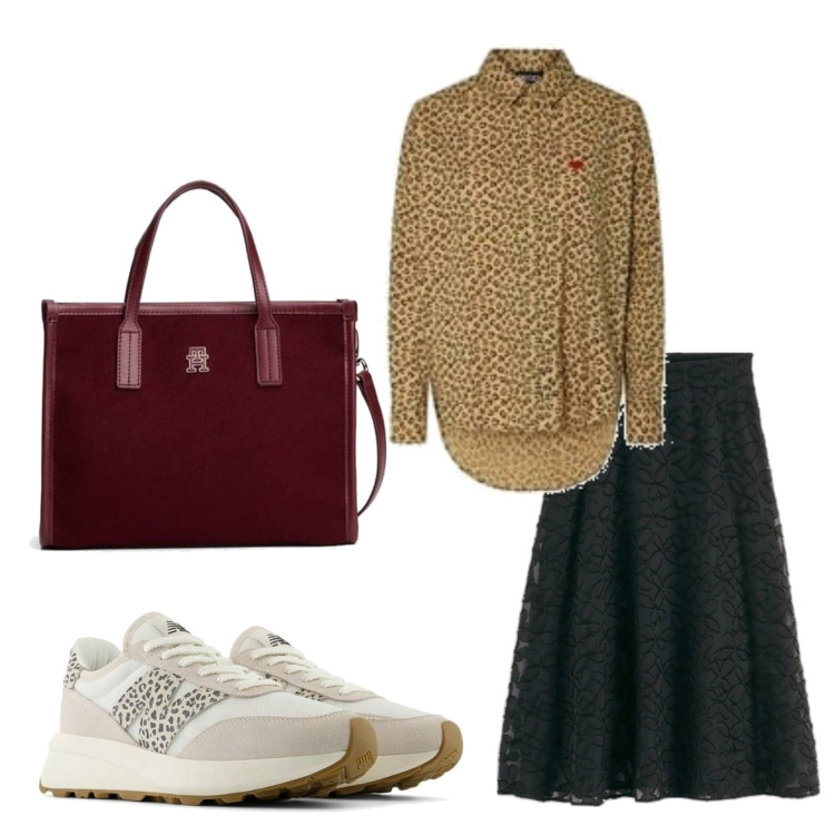Outfit mujer - Trendy look. Estilo Trendy para Todos los días. Combinación con faldas, sneakers, camisas, bolso tote.