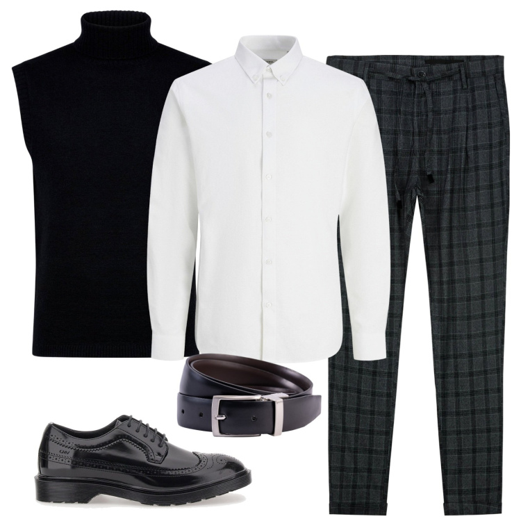 Outfit uomo - Smanicato trendy. Stile Trendy per Serata speciale. Abbinamento con camicie, gilet, scarpe stringate, pantaloni, cinture.