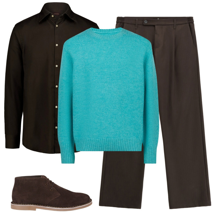 Outfit uomo - Illumina il marrone. Stile Casual per Ufficio. Abbinamento con pantaloni, stivali e stivaletti, maglieria, camicie.