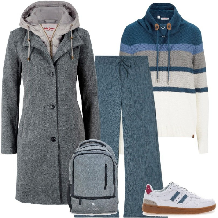 Outfit donna - Total look #2260040. Stile Urban per Tutti i giorni. Abbinamento con maglieria, cappotti, pantaloni, sneakers, zaini.
