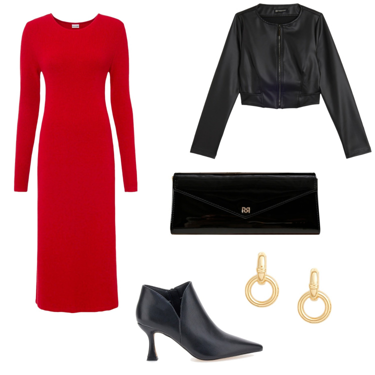 Outfit donna - Total look #2260045. Stile Chic per Serata fuori. Abbinamento con vestiti, pochette, giacche, orecchini, stivaletti.