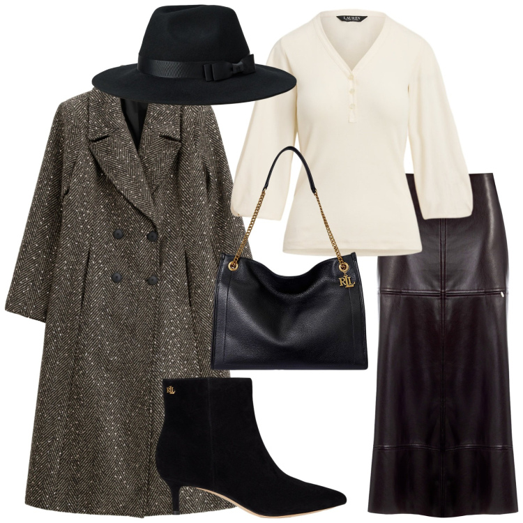 Outfit donna - Total look #2260047. Stile Glamour per Serata fuori. Abbinamento con cappotti, gonne longuette, borse tote, stivaletti, maglieria, cappelli.