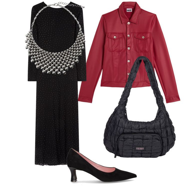 Outfit donna - La collana fa il look. Stile Urban per Ufficio. Abbinamento con vestiti lunghi, collane, borse a spalla, giacche, décolleté.