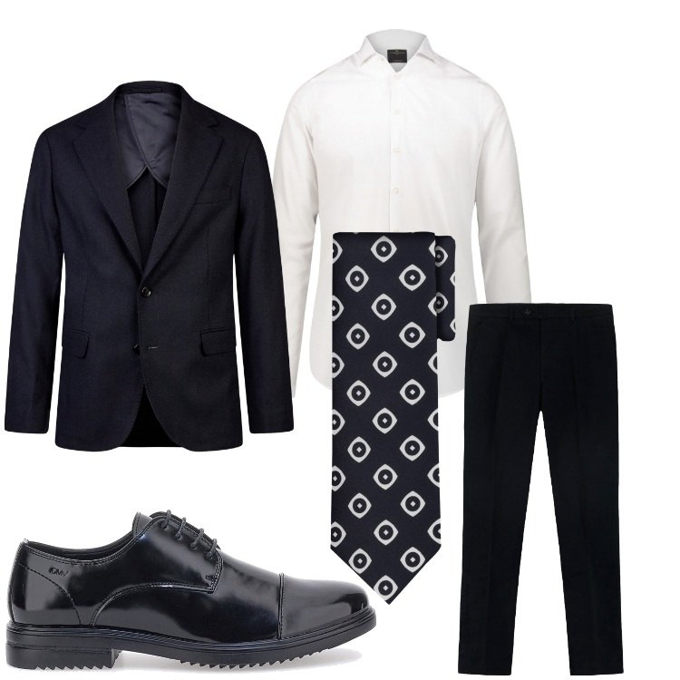 Outfit uomo - In ufficio. Stile Business/Elegante per Ufficio. Abbinamento con scarpe stringate, camicie, giacche, cravatte, pantaloni.
