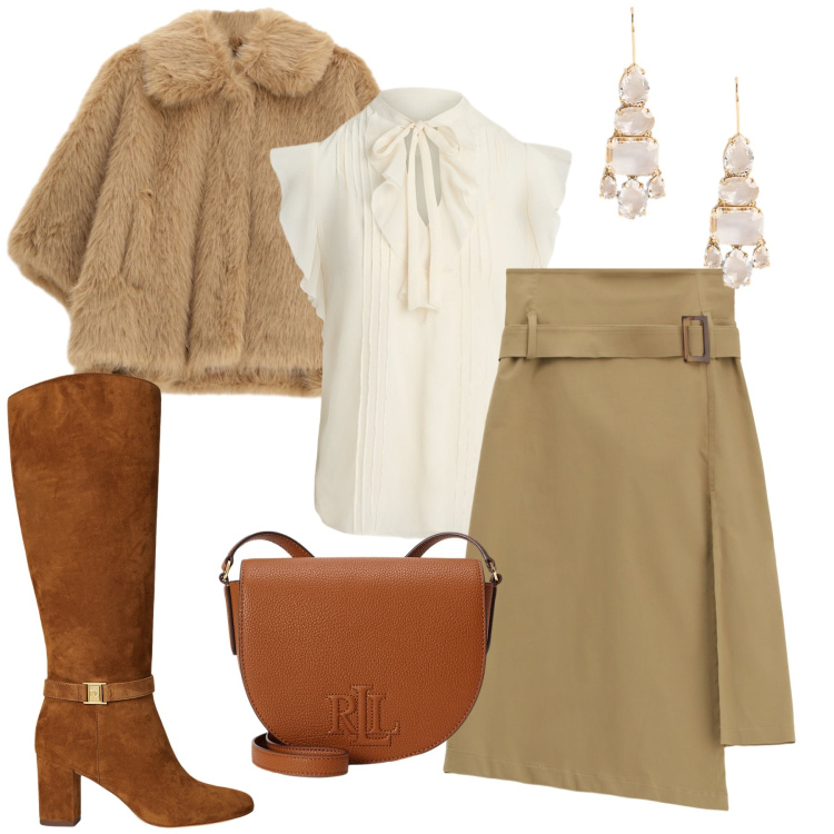 Outfit donna - Quel tocco di classe. Stile Romantica per Tutti i giorni. Abbinamento con blazer, gonne longuette, stivali, camicie a manica corta, orecchini, borse a tracolla.