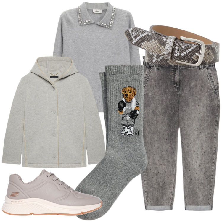 Outfit donna - Total look #2260065. Stile Casual chic per Tutti i giorni. Abbinamento con cinture, maglieria, calzini, sneakers, jeans, blazer.