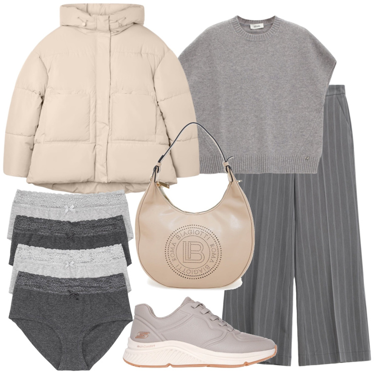 Outfit donna - Total look #2260067. Stile Casual per Tutti i giorni. Abbinamento con culotte, bomber, pantaloni a palazzo, maglieria, borse a spalla, sneakers.