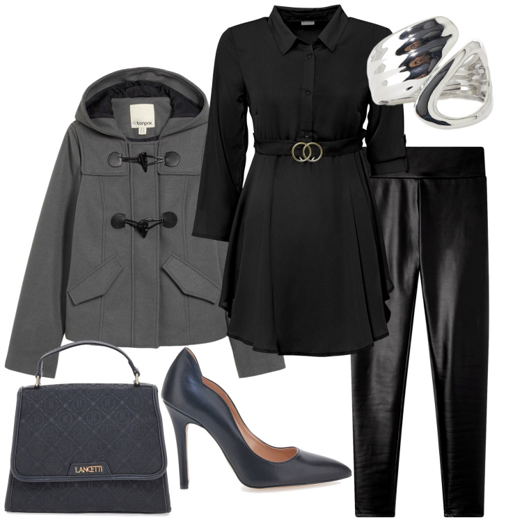 Outfit donna - Total look #2260076. Stile Rock per Serata fuori. Abbinamento con camicie, montgomery, leggings, anelli, borse a spalla, décolleté.