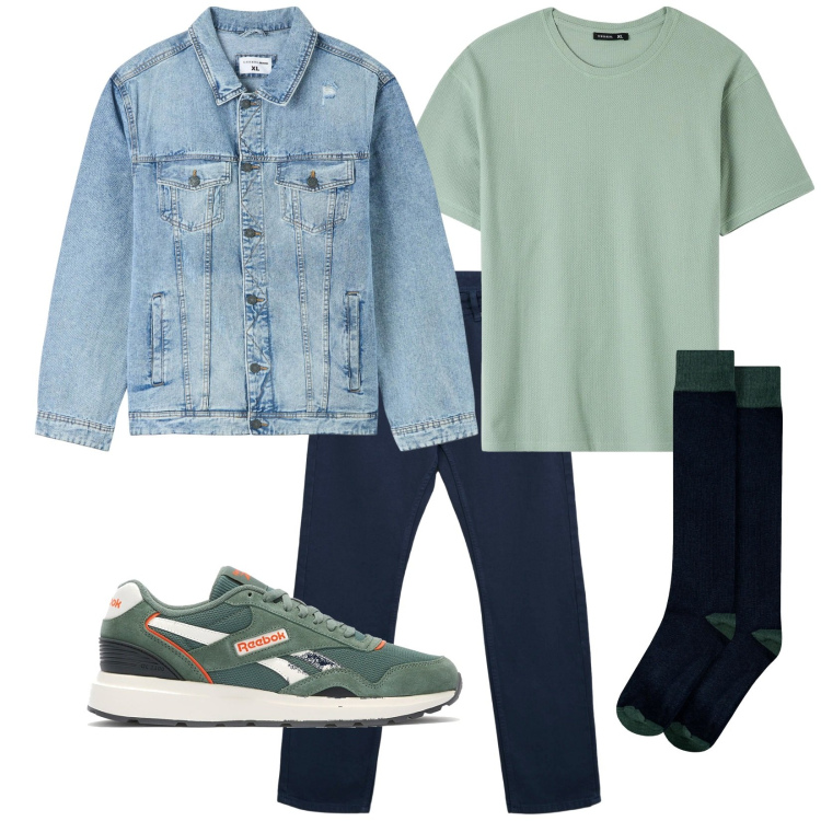Outfit uomo - Total look #2260079. Stile Urban per Tutti i giorni. Abbinamento con jeans dritti, giacche, t-shirt, calzini, sneakers.