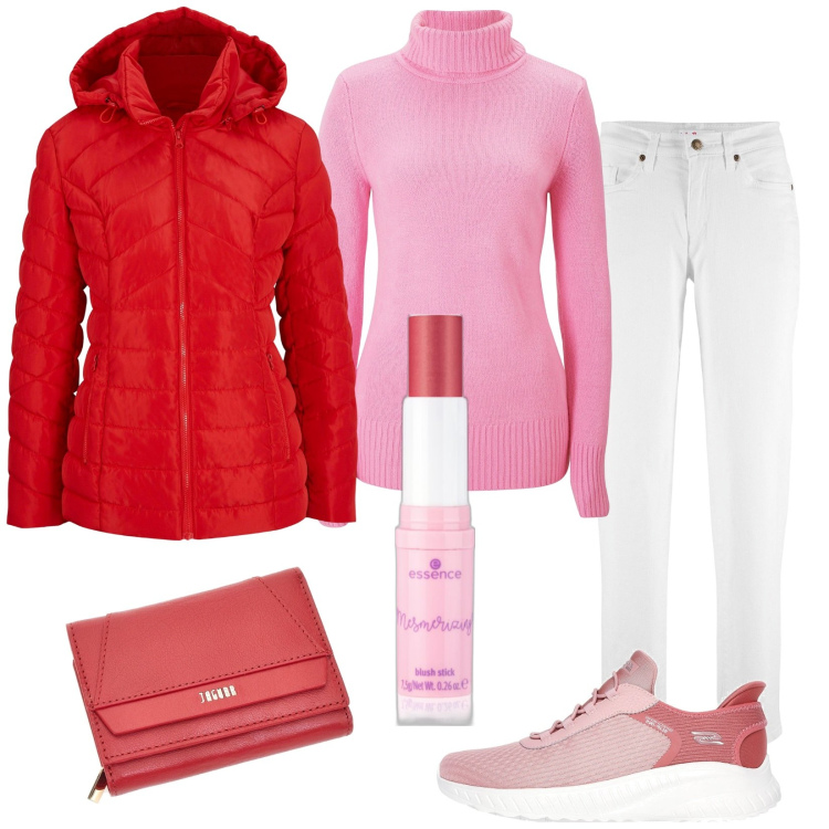 Outfit donna - L\'autunno a colori. Stile Casual per Tutti i giorni. Abbinamento con maglieria, jeans mom, giacche, blush, portafogli, sneakers.