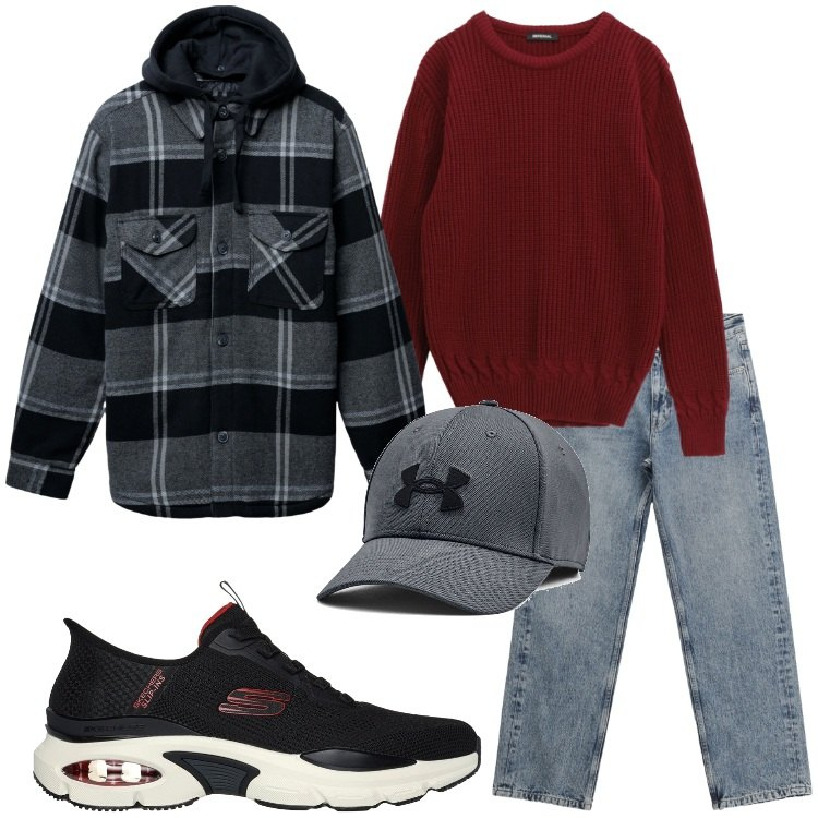 Outfit uomo - Una serata al pub. Stile Urban per Serata speciale. Abbinamento con giacche, maglieria, jeans dritti, cappelli, sneakers.