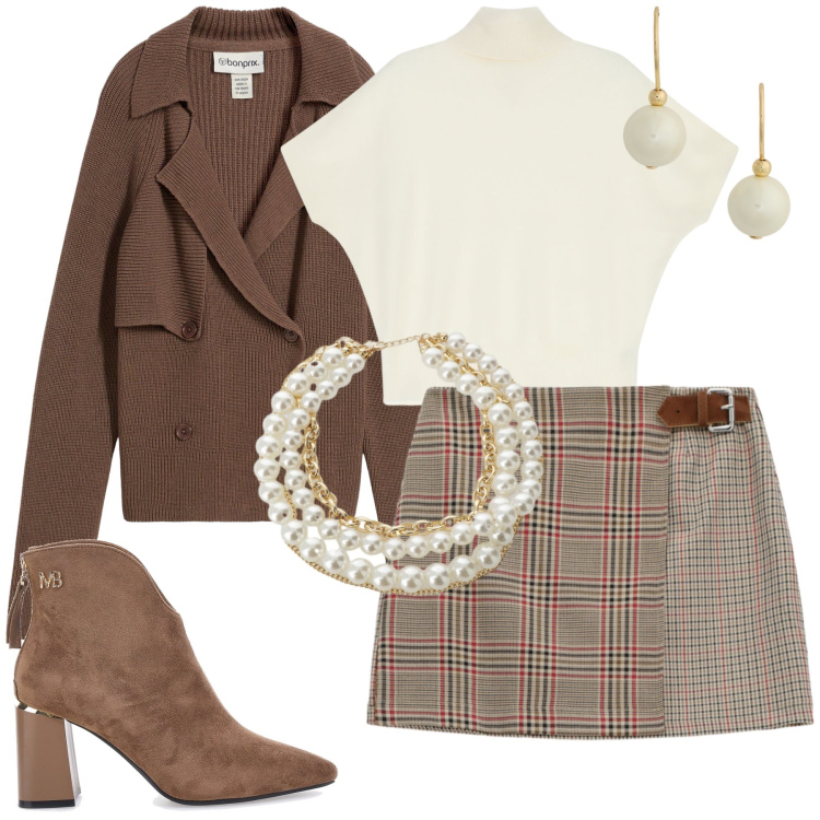 Outfit donna - Elefanti e raffinate. Stile Glamour per Serata fuori. Abbinamento con cardigans, maglieria, minigonne, collane, orecchini, stivaletti.