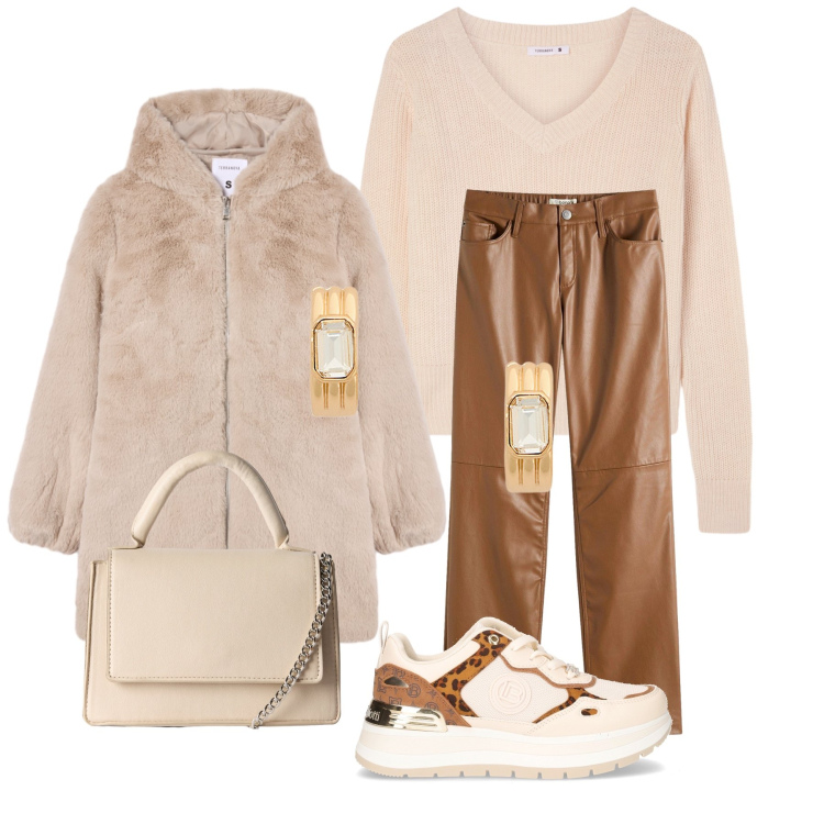Outfit donna - Primi freddi pelosi o chiaro su cardigan. Stile Casual chic per Tutti i giorni. Abbinamento con pantaloni, maglieria, borse a tracolla, cappotti, orecchini, sneakers.