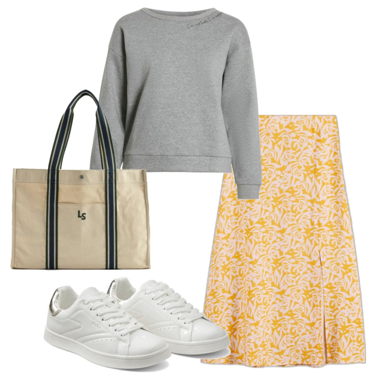 Outfit mujer - Casual look. Estilo Casual para Todos los días. Combinación con minifaldas, bolso tote, sneakers, sudaderas.