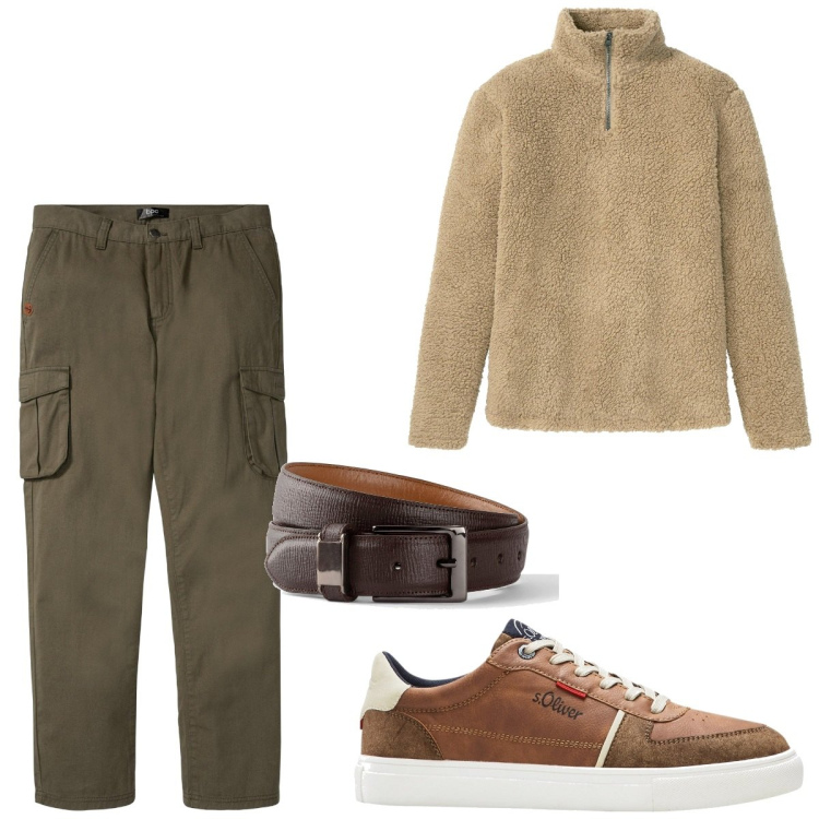 Outfit homme - Casual #16190. Style Casual pour Tous les jours. Assortir avec ceintures, sneakers, pulls, pantalon cargo.