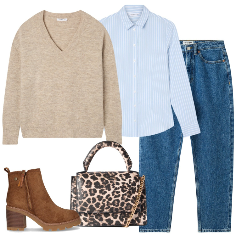 Outfit donna - Ordinario ma non troppo. Stile Casual per Tutti i giorni. Abbinamento con jeans mom, borse a tracolla, maglieria, camicie, stivaletti.