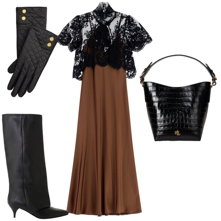 Outfit donna - I guanti la sera. Stile Glamour per Serata fuori. Abbinamento con vestiti lunghi, stivali, guanti, borse a secchiello.