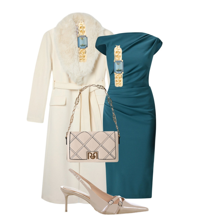 Outfit donna - Cerimonie d\'autunno. Stile Chic per Cerimonia. Abbinamento con cappotti, vestiti a tubino, borse a tracolla, décolleté, orecchini.